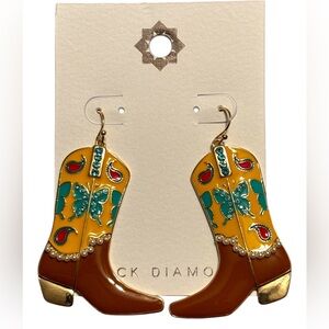 NEW•Black Diamond Enamel Western Butterfly Boot Earrings